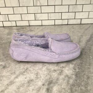 UGG Shoes Womens Size 10 Lavender Ansley Suede Shearling Moccasin Slippers Warm